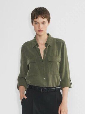 Aritzia Babaton Utility Shirt Button Down Relaxed Drapey Blouse Size Small